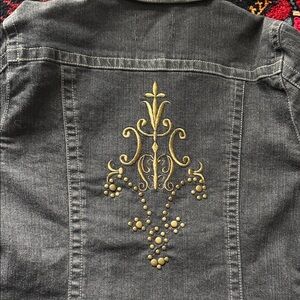 Elegant Black Denim Jacket with Gold Embroidery